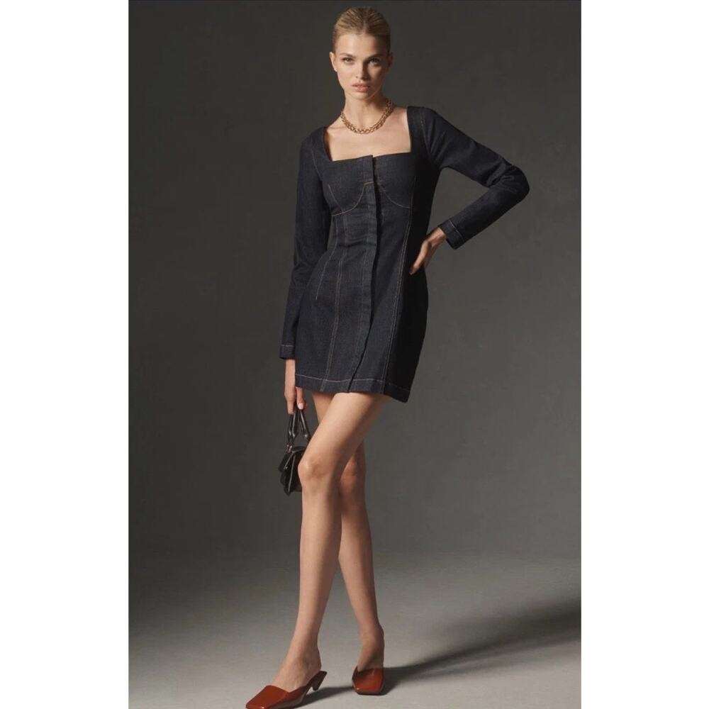Anthro SOVERE Dusk Denim Mini Dress Ink Blue M NWT - Picture 9 of 9